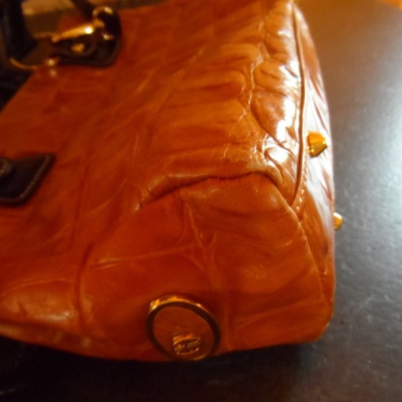 Giani Bernini Brown Crocodile Dome Satchel with Black Straps - Picture 8 of 12